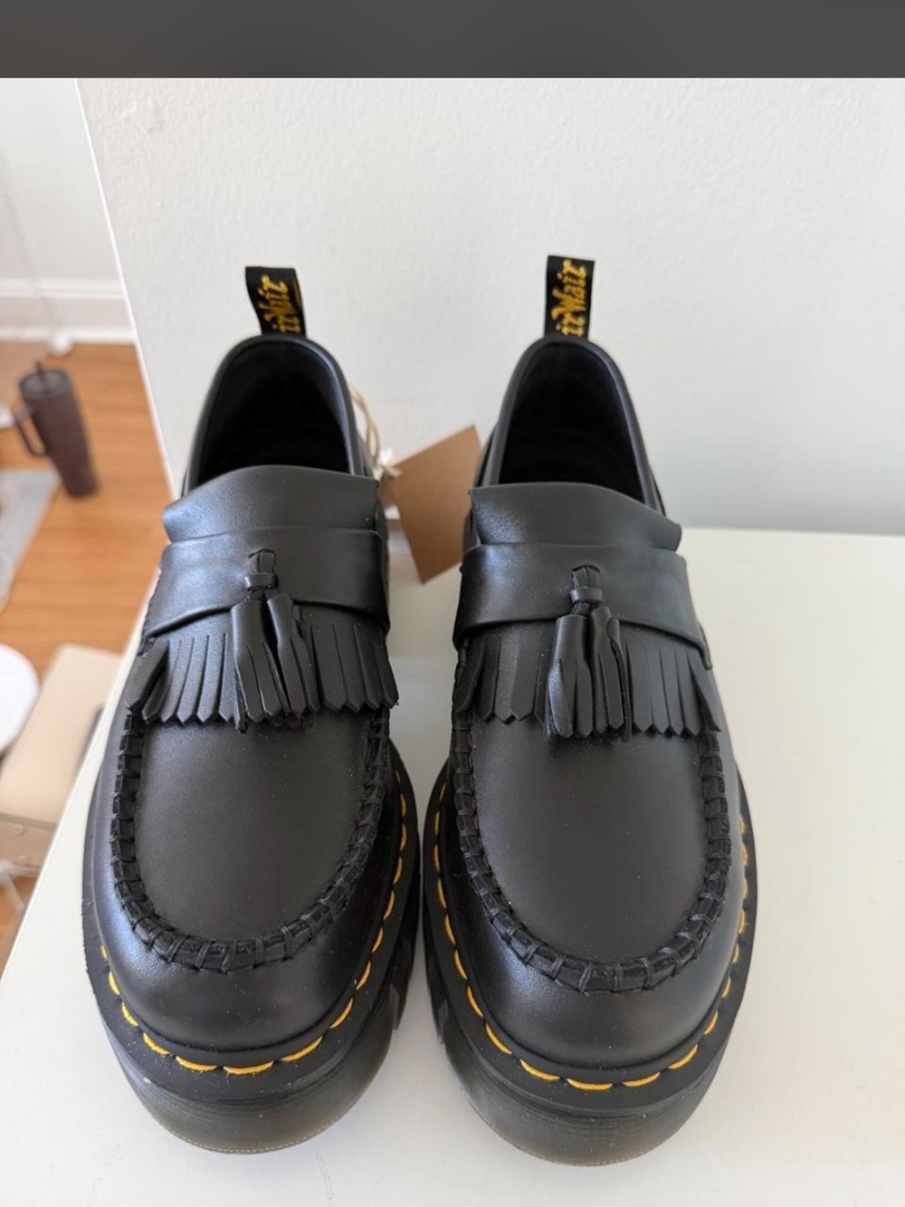 Dr. Martens Black Leather Tassel Kiltie Platform Loafers